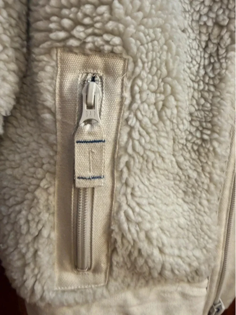 Gap Kids Outdoor Sherpa Fleece Jacket Small Cream Blue Full Zip